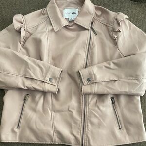 Women’s FashionNova Faux Leather Ruffled Shoulder Jacket Size 2X ~ Pink